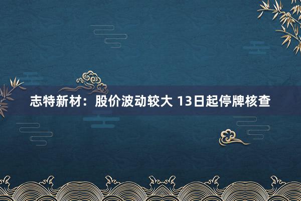 志特新材：股價(jià)波動(dòng)較大 13日起停牌核查
