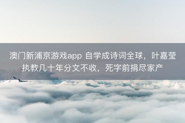 澳門新浦京游戲app 自學成詩詞全球，葉嘉瑩執教幾十年分文不收，死字前捐盡家產